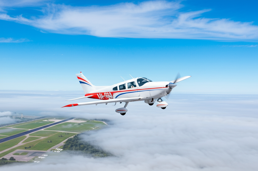 Flight training aircraft in flight